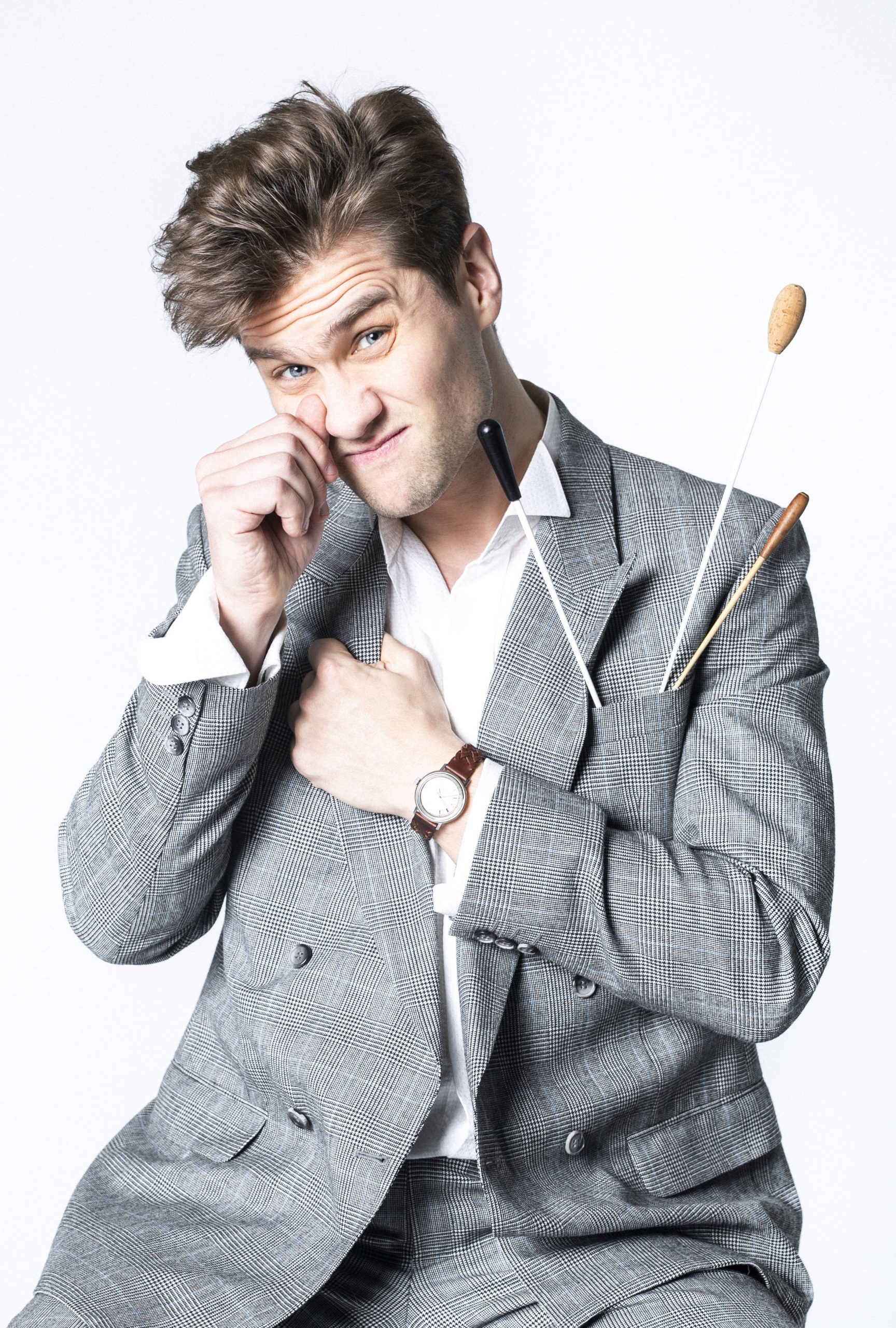 Black and white portrait of Icelandic conductor Bjarni Frímann